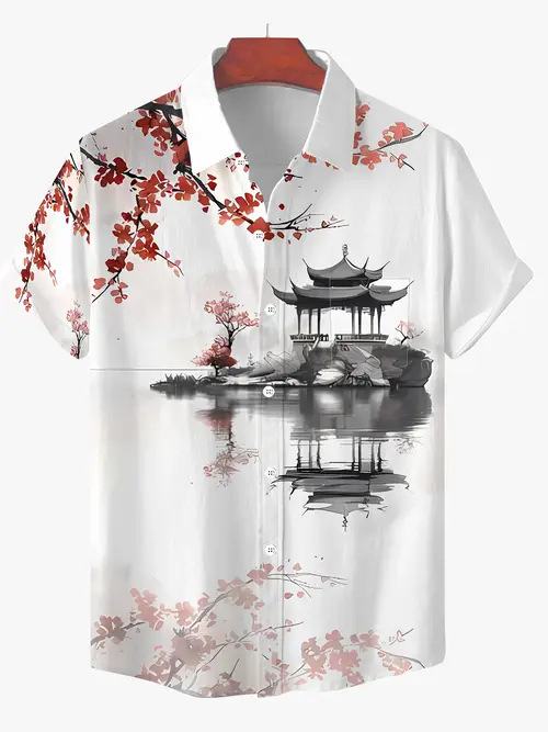 Rajzfilm Férfi Alkalmi Divat Nyári Új Rövid Ujjú Hajtás Ing Légáteresztő Könnyű Alkalmas Hétköznapi Egyezéshez