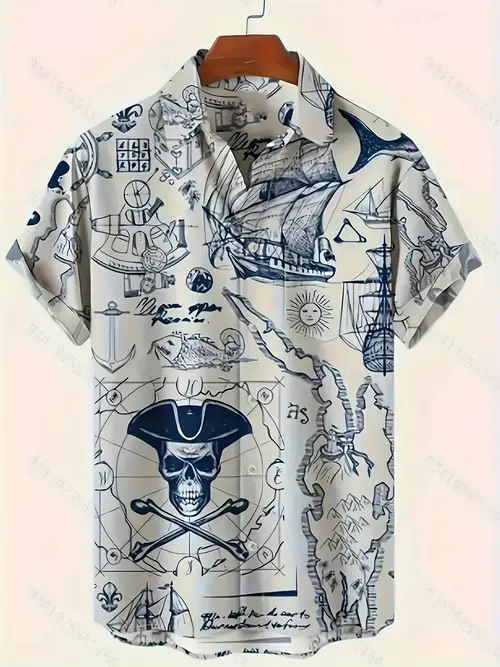 Rajzfilm Férfi Alkalmi Divat Nyári Új Rövid Ujjú Hajtás Ing Légáteresztő Könnyű Alkalmas Hétköznapi Egyezéshez