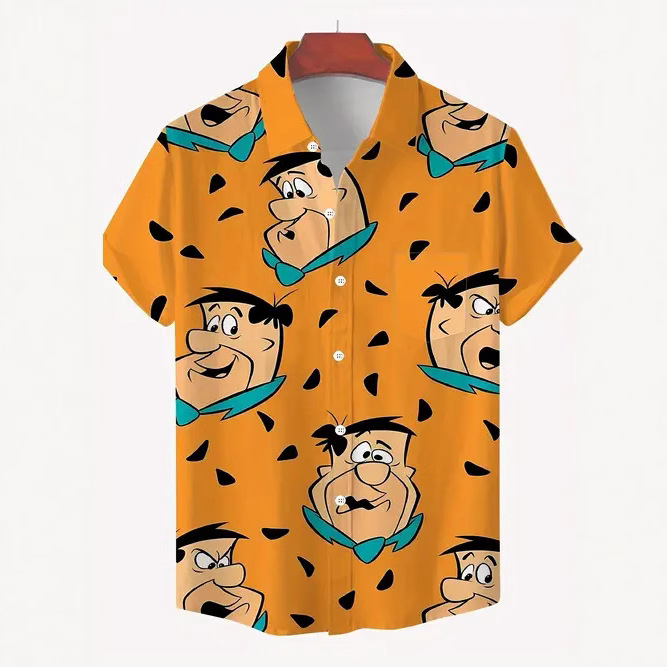 Rajzfilm Férfi Alkalmi Divat Nyári Új Rövid Ujjú Hajtás Ing Légáteresztő Könnyű Alkalmas Hétköznapi Egyezéshez
