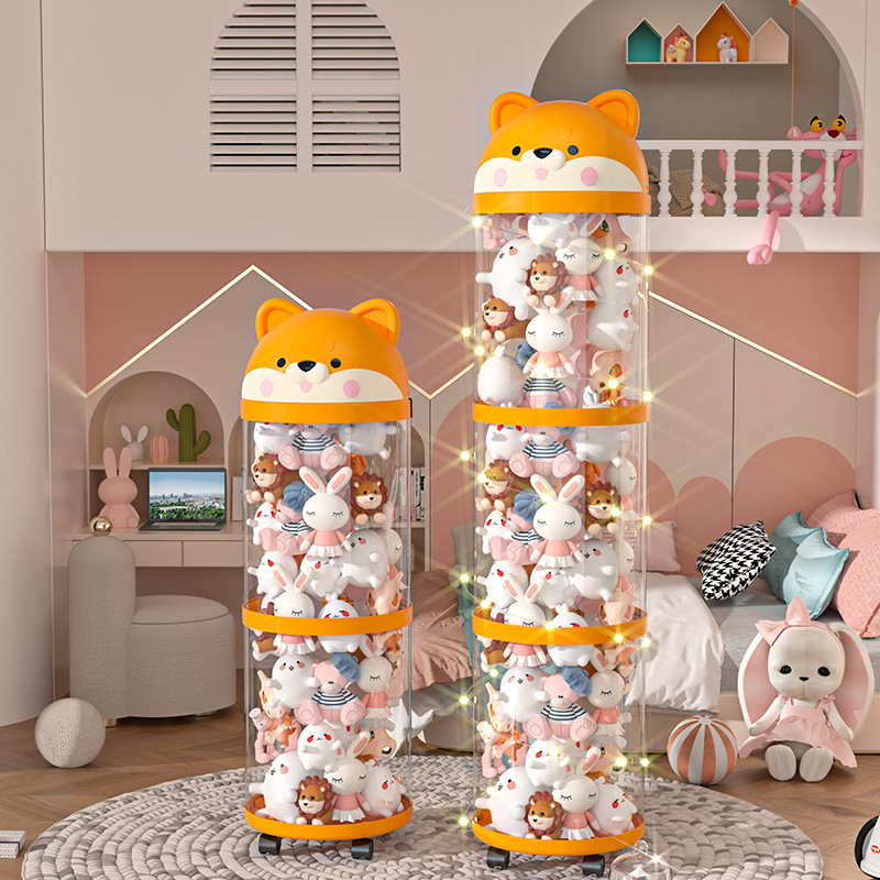 Lukuga plush-mänguasjade hoiustamise ese majapidamises, uhke välimusega suure mahutavusega nukkude hoiustamise ämber, läbipaistev hoiukorv