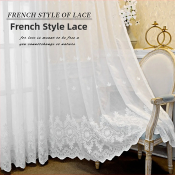 Nagykereskedelmi francia csipke ablakfüggöny otthoni nappali hálószoba félárnyékoló ablakfüggöny romantikus fehér csipke erkélyfüggöny
