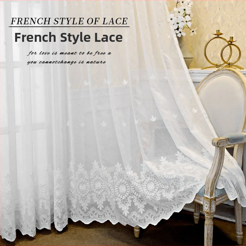 Χονδρική γαλλική δαντέλα παράθυρο οθόνης σπιτιού σαλόνι υπνοδωμάτιο ημι-σκίαση παράθυρο οθόνη ρομαντική λευκή δαντέλα κουρτίνα μπαλκονιού