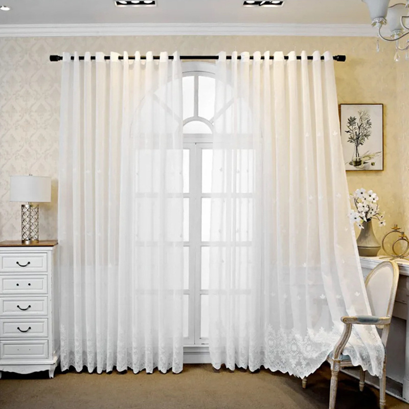 Nagykereskedelmi francia csipke ablakfüggöny otthoni nappali hálószoba félárnyékoló ablakfüggöny romantikus fehér csipke erkélyfüggöny