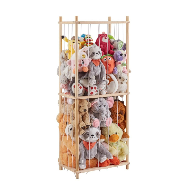 Raft de depozitare pentru jucării de pluș din lemn, căptușit, pentru animale de pluș, pentru pepinieră, depozitare pentru jucării, cușcă din lemn