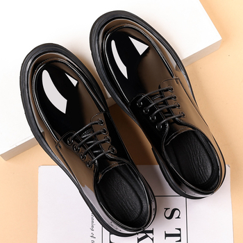 Δερμάτινα Παπούτσια Ανδρικά, Φωτεινά Δερμάτινα, Νεανικά, Βρετανικού Στυλ, Χοντρό Στήριγμα, Αυξημένα Επιχειρηματικά Παπούτσια, Μεγάλα Κεφάλια, Παπούτσια SJ6265