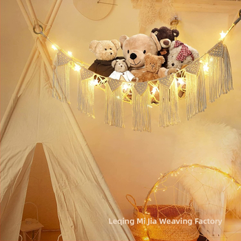 Käsitsi kootud puuvillast köiest seinatasku, Põhjamaade stiilis kolmnurkne seinamänguasi, võrktasku, puuvillast köiest tutiga rippkorv, võrktasku, ajakirjade hoiustamine