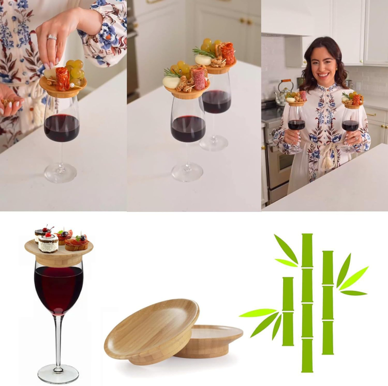 Decor pentru pahar de vin Amazon, pentru mezeluri, pentru pahar de vin, pentru delicatese, din bambus, pentru pahar de vin roșu