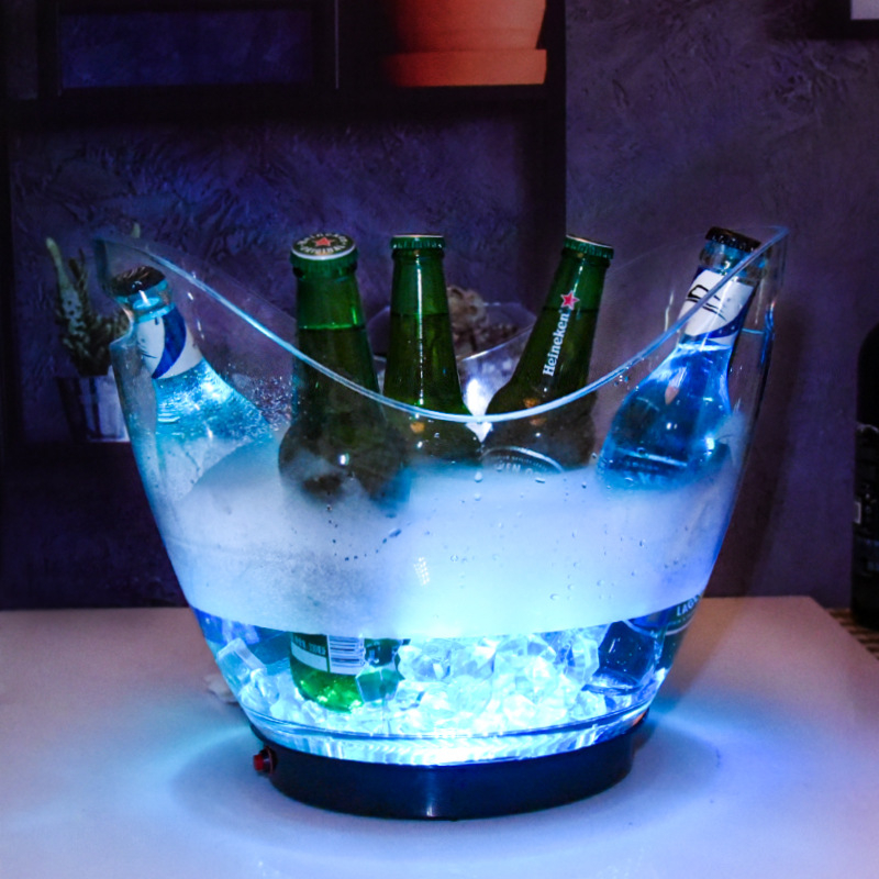 8 l baterijos luito ledo kibirėlis, šviečiantis plastikinis, dviguba rankena, PS šampano alaus statinės, vyno ledo kibirėlis