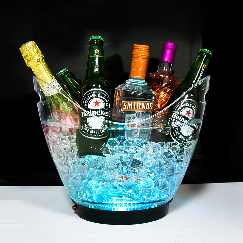 8 l baterijos luito ledo kibirėlis, šviečiantis plastikinis, dviguba rankena, PS šampano alaus statinės, vyno ledo kibirėlis