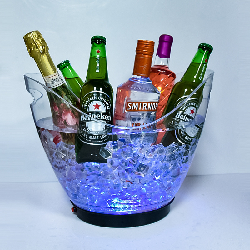 8 l baterijos luito ledo kibirėlis, šviečiantis plastikinis, dviguba rankena, PS šampano alaus statinės, vyno ledo kibirėlis