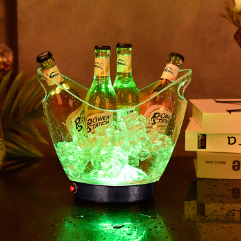 Tiesioginis gamyklinis pardavimas 4L baterijos šviečiantis luito ledo kibiras, spausdinamas permatomas, dvigubos rankenos vyno statinės ledo kibiras, spalvingas