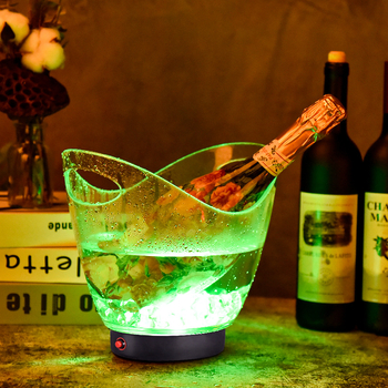 Tiesioginis gamyklinis pardavimas 4L baterijos šviečiantis luito ledo kibiras, spausdinamas permatomas, dvigubos rankenos vyno statinės ledo kibiras, spalvingas