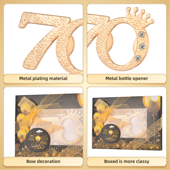 Ανοιχτήρι Μπουκαλιών 70 ετών Δώρο Γενεθλίων Δώρο Πάρτι Δώρο Πάρτι Μαύρο Χρυσό Θέμα Ψηφιακό Στέμμα 70 Ανοιχτήρι Μπουκαλιών