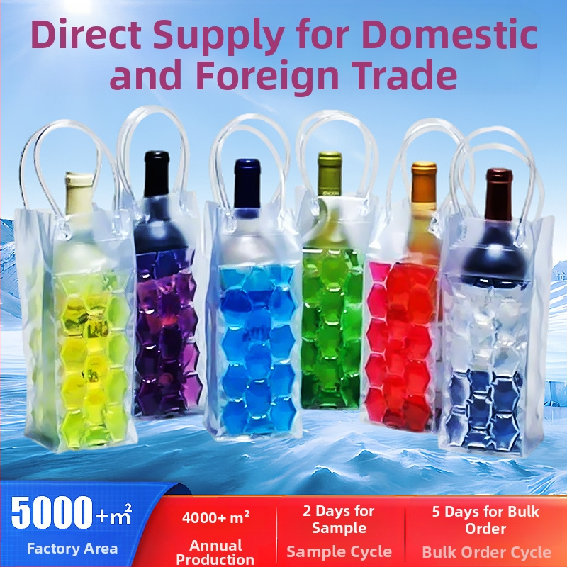 PVC veiniümbris ühe pika pudeli jaoks, kaasaskantav, mitmevärviline, kiirkülmutav, õli-vee geeli helmestega õlle-, punase veini- ja kahepoolne jääveinikott