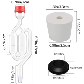 Комплект за ферментационен въздушен шлюз с мехурчета, тапа № 6 и шайба за въздушен шлюз за варене на туршии за вино и бира