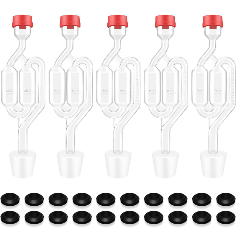 Комплект за ферментационен въздушен шлюз с мехурчета, тапа № 6 и шайба за въздушен шлюз за варене на туршии за вино и бира
