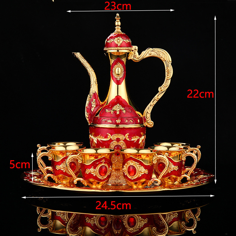 Kūrybingas mados arabų Artimųjų Rytų vyno rinkinys, tinkantis senovinėms vestuvėms, baltojo vyno taurė, senas vyno puodas, skrebučių puodelių rinkinys, dekoravimas