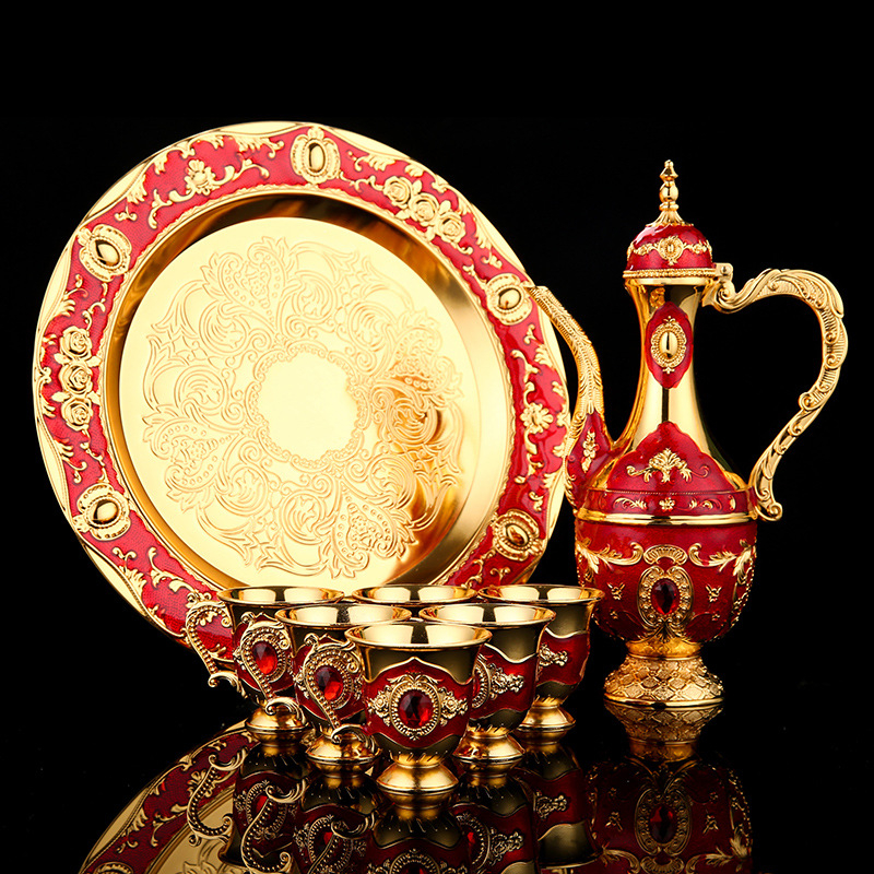 Kūrybingas mados arabų Artimųjų Rytų vyno rinkinys, tinkantis senovinėms vestuvėms, baltojo vyno taurė, senas vyno puodas, skrebučių puodelių rinkinys, dekoravimas