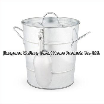 Geležinis ledo kibirėlis su dangteliu ir šaukštu. Išskirtinis „Amazon“ tarpvalstybinis eksportas, užsienio prekyba. Ovalios rankenos ledo kibirėlis su vyno kibirėliu.