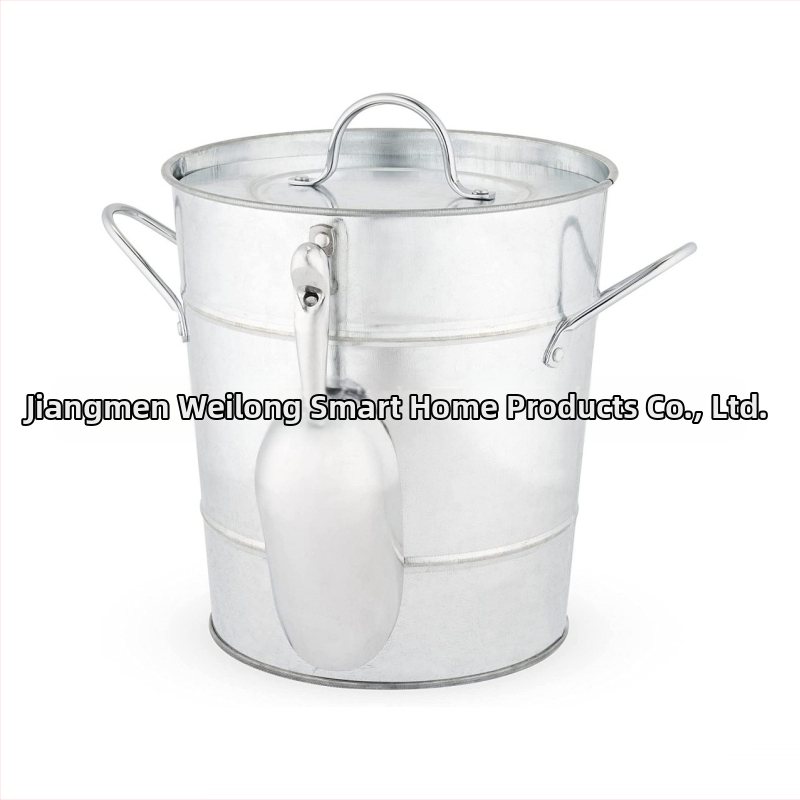 Geležinis ledo kibirėlis su dangteliu ir šaukštu. Išskirtinis „Amazon“ tarpvalstybinis eksportas, užsienio prekyba. Ovalios rankenos ledo kibirėlis su vyno kibirėliu.