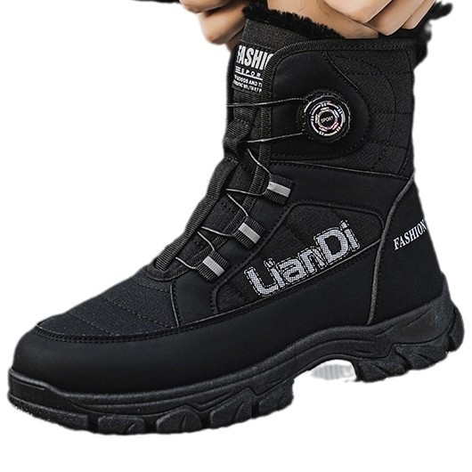 Férfi vastag talpú hótaposó téli új magas szárú pamut csizma gyapjúbéléssel vastagított meleg forgócsatos csúszásgátló kopásálló pamutcipő