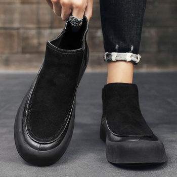 Ανδρικές μπότες Martin Boots 2025, μοντέρνες, βρετανικού στιλ, μεσαίου ύψους, για την άνοιξη, νέες μαύρες, χαμηλοτάκουνες, δερμάτινες μπότες.