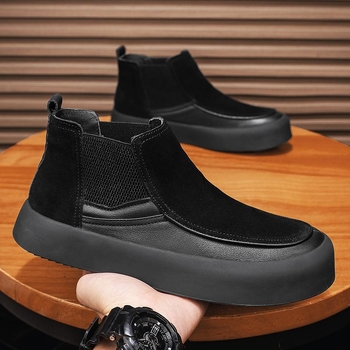 Ανδρικές μπότες Martin Boots 2025, μοντέρνες, βρετανικού στιλ, μεσαίου ύψους, για την άνοιξη, νέες μαύρες, χαμηλοτάκουνες, δερμάτινες μπότες.