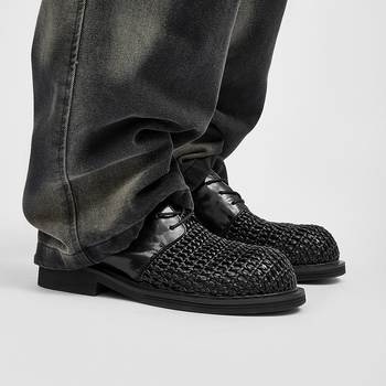 cleanfit Derby cipők férfi niche felsőkategóriás nyári kézzel szőtt lélegző bőr cipők alkalmi lyukcipők