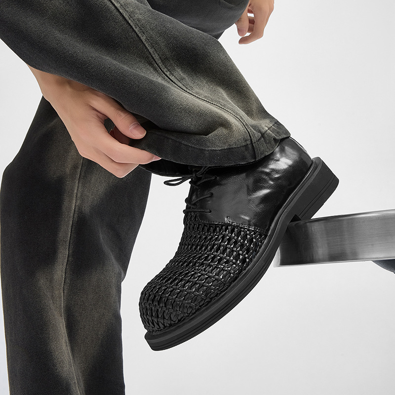 cleanfit Derby cipők férfi niche felsőkategóriás nyári kézzel szőtt lélegző bőr cipők alkalmi lyukcipők