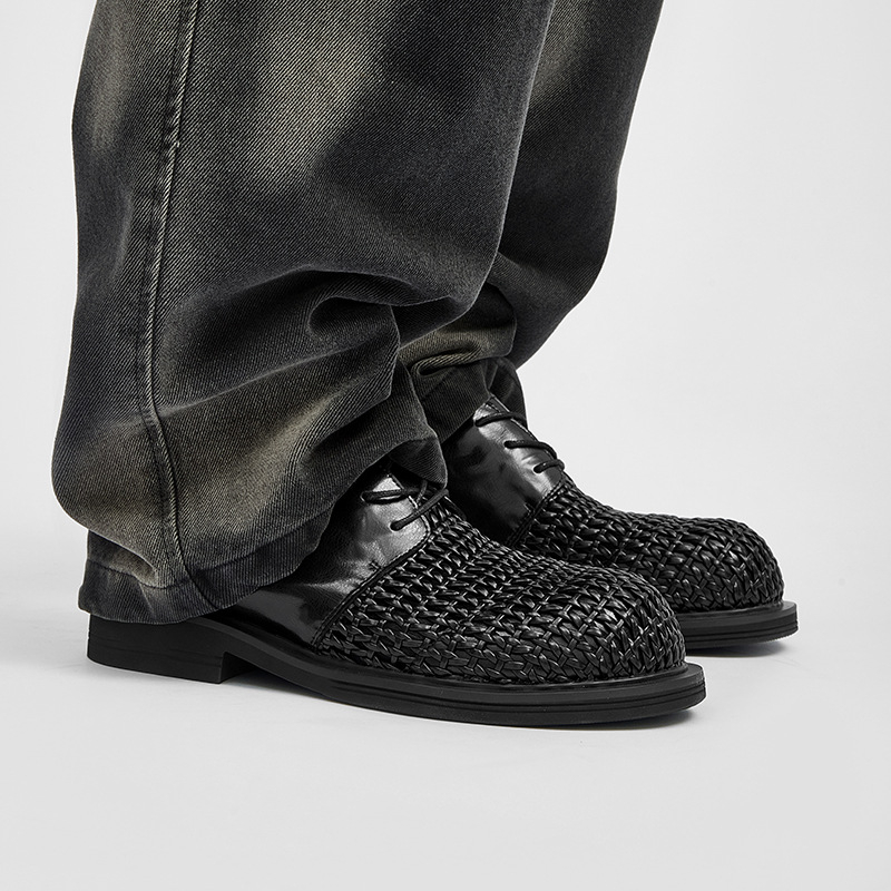 cleanfit Derby cipők férfi niche felsőkategóriás nyári kézzel szőtt lélegző bőr cipők alkalmi lyukcipők