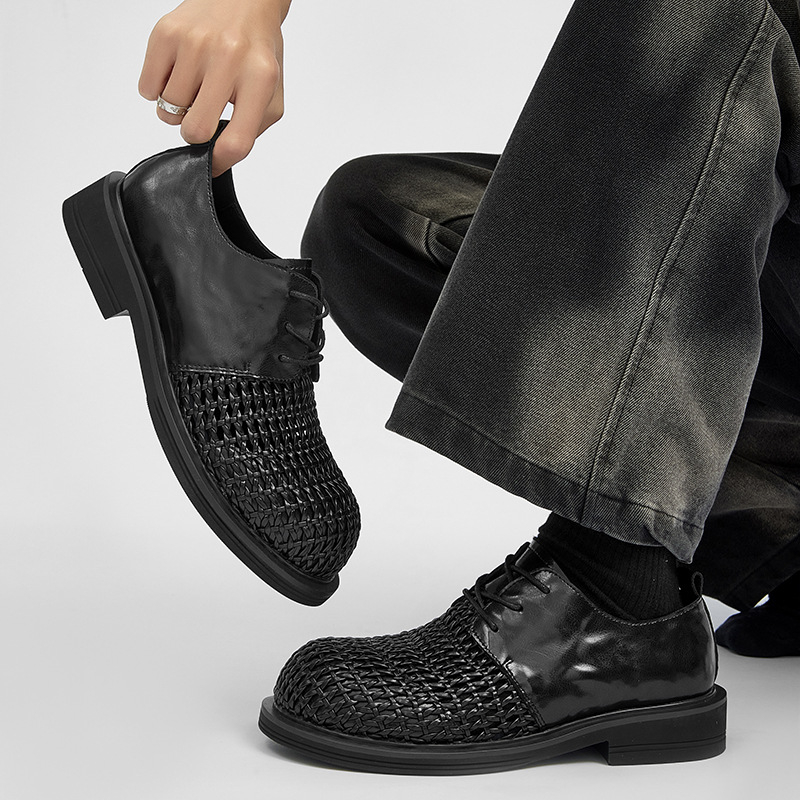 cleanfit Derby cipők férfi niche felsőkategóriás nyári kézzel szőtt lélegző bőr cipők alkalmi lyukcipők