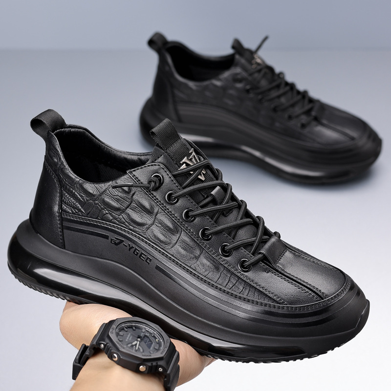 Sport bőrcipők férfiaknak 2025 új krokodilmintás hétköznapi pattogatott kukorica fekete bebújós cipők férfi trendi dropshipping