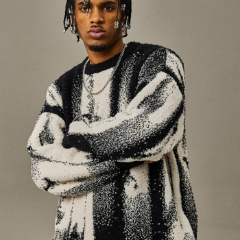 Европейски и американски мъжки раиран пуловер, мъжки есенно-зимен нов широк пуловер, плетен базов топ, мъжки