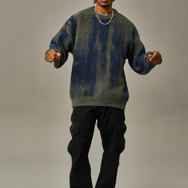 Bărbați europeni și americani, pulover cu dungi, toamna și iarna, nou, pulover vrac tricotat, cămașă de bază, top