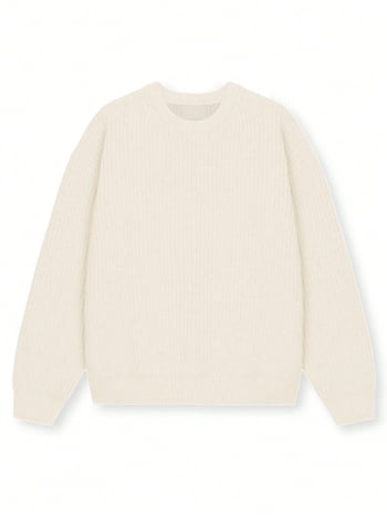 Мъжки есенно-зимен ежедневен пуловер с дълъг ръкав, лек, за зрял стил, с плетена основа