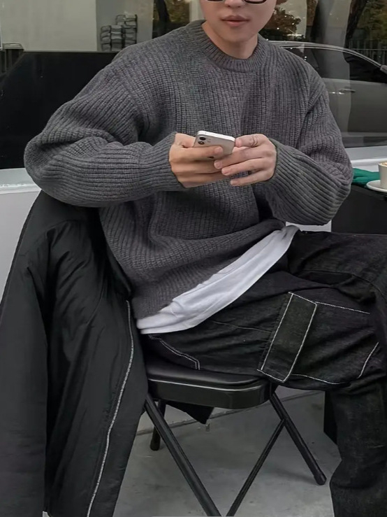 Bărbați toamna și iarna, stil matur transfrontalier, cu mânecă lungă, casual, pulover britanic, cu guler rotund, tricotat, bază