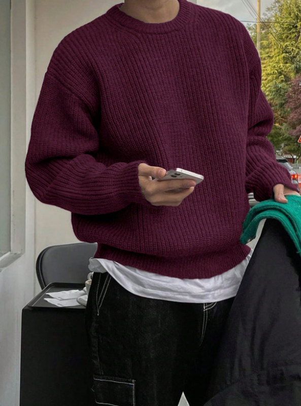 Bărbați toamna și iarna, stil matur transfrontalier, cu mânecă lungă, casual, pulover britanic, cu guler rotund, tricotat, bază