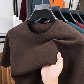 Мъжки вълнен пуловер, есенен и зимен, с висока плътност, дебел, топъл, едноцветен, универсален, плетен, на едро, мъжко облекло