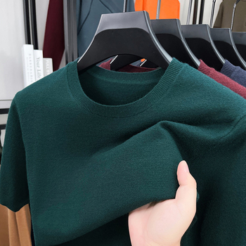 Мъжки вълнен пуловер, есенен и зимен, с висока плътност, дебел, топъл, едноцветен, универсален, плетен, на едро, мъжко облекло