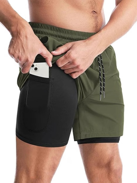 Pantaloni scurți Cross-Border pentru bărbați, pantaloni scurți de alergare, maraton, atletism, lejeri, cu trei puncte, căptușeală cu uscare rapidă, anti-expunere, cu strat dublu, pentru fitness