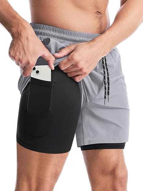 Pantaloni scurți Cross-Border pentru bărbați, pantaloni scurți de alergare, maraton, atletism, lejeri, cu trei puncte, căptușeală cu uscare rapidă, anti-expunere, cu strat dublu, pentru fitness