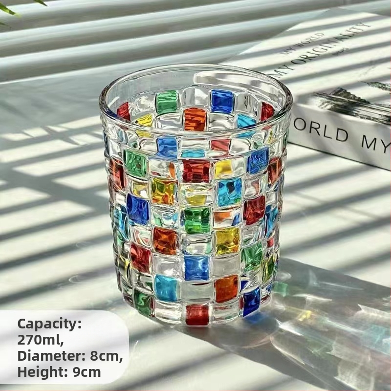 Festett, kézzel szőtt üvegből készült, fülkés háztartási pohár, női teáspohár, ivóital-pohár, whiskys söröspohár