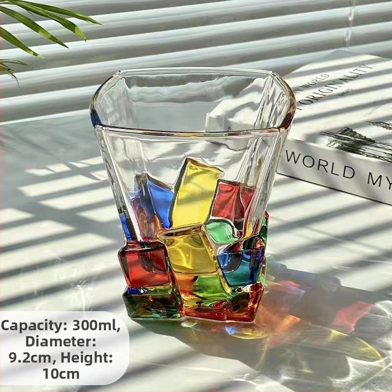 Festett, kézzel szőtt üvegből készült, fülkés háztartási pohár, női teáspohár, ivóital-pohár, whiskys söröspohár