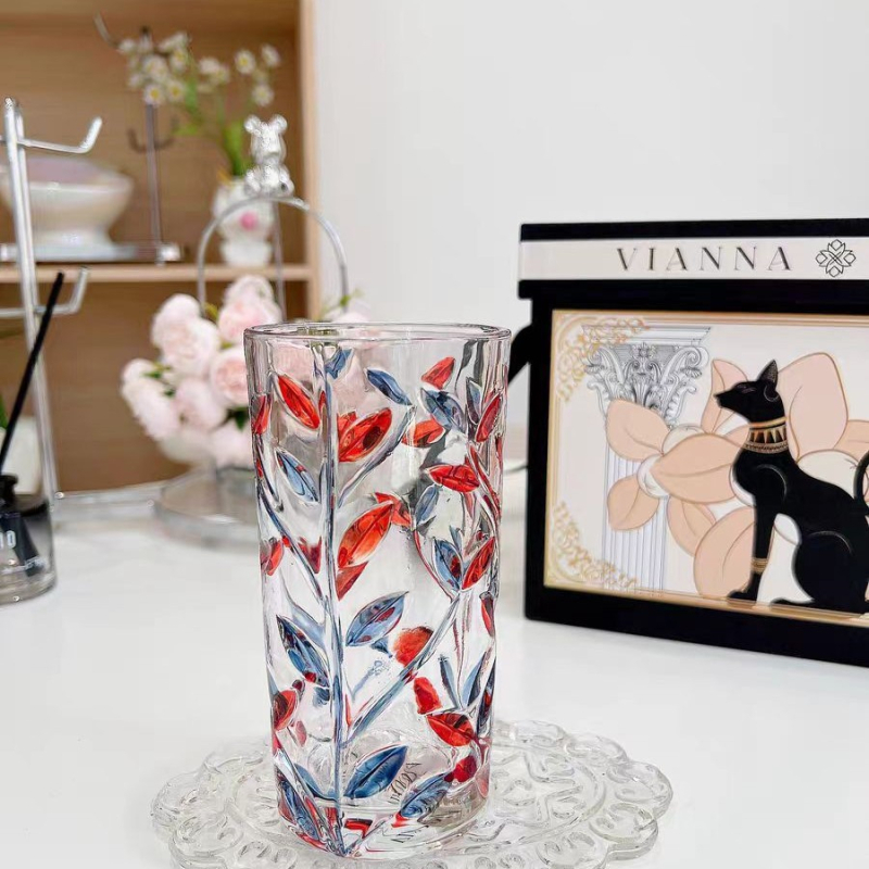 Festett, kézzel szőtt üvegből készült, fülkés háztartási pohár, női teáspohár, ivóital-pohár, whiskys söröspohár