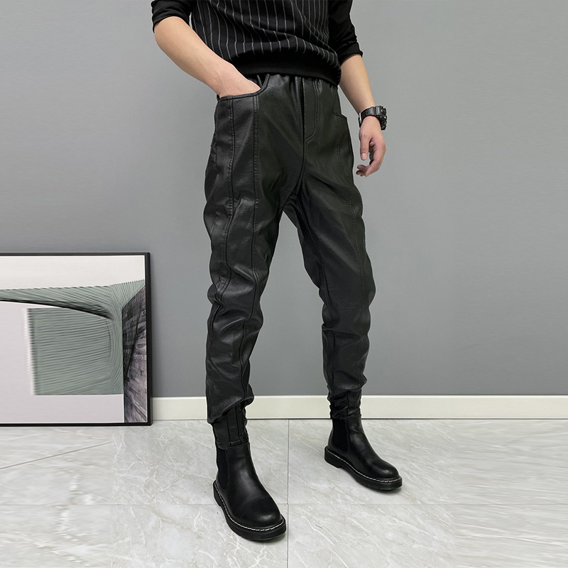 Jesenske i zimske muške kožne hlače, crne samurajske, otporne na vjetar, vodootporne kožne hlače za vanjsku vožnju motocikla, PU uske hlače za stopala