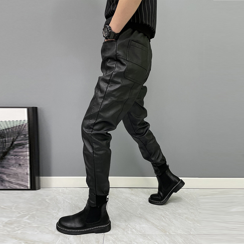 Jesenske i zimske muške kožne hlače, crne samurajske, otporne na vjetar, vodootporne kožne hlače za vanjsku vožnju motocikla, PU uske hlače za stopala