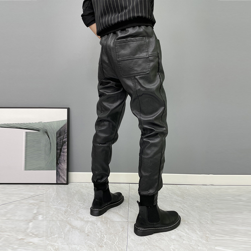 Jesenske i zimske muške kožne hlače, crne samurajske, otporne na vjetar, vodootporne kožne hlače za vanjsku vožnju motocikla, PU uske hlače za stopala