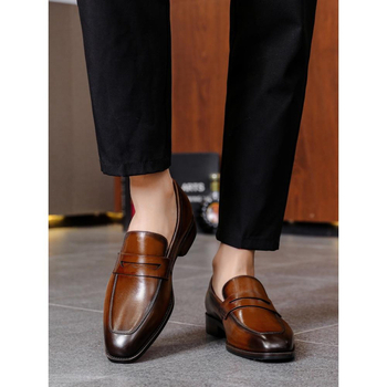 Vīriešu biznesa, formāli, uzvelkami mokasīni, rudens, īstas ādas, britu stila, pirmā slāņa, govsādas, kāzu, līgavaiņa apavi