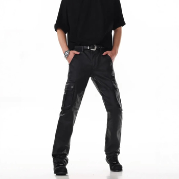 2025. aasta väliskaubanduse piiriülesed uued meeste PU-nahast püksid Euroopa ja Ameerika puhta värviga õhukesed küljetaskuga vabaaja nahkpüksid hulgimüügi kuum stiil