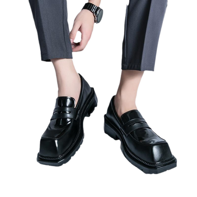 Cipők Formális Vastag Talpú Szögletes Orrú Bőr Férfi Cipők Brit Stílusú Alkalmi Vőlegény Öltönycipők Fekete Vastag Talpú Magasító Le